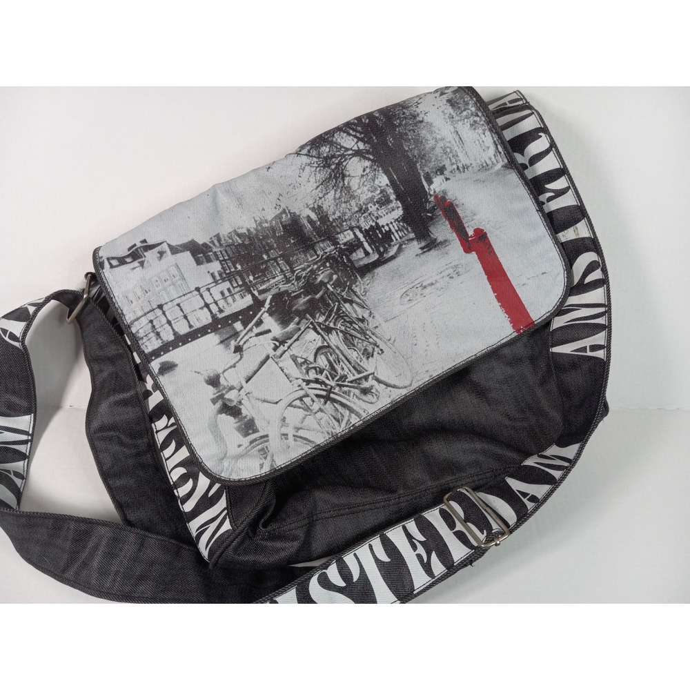 Robin Ruth Amsterdam Messenger Bag Grey Denim Canvas Photo Print Crossbody